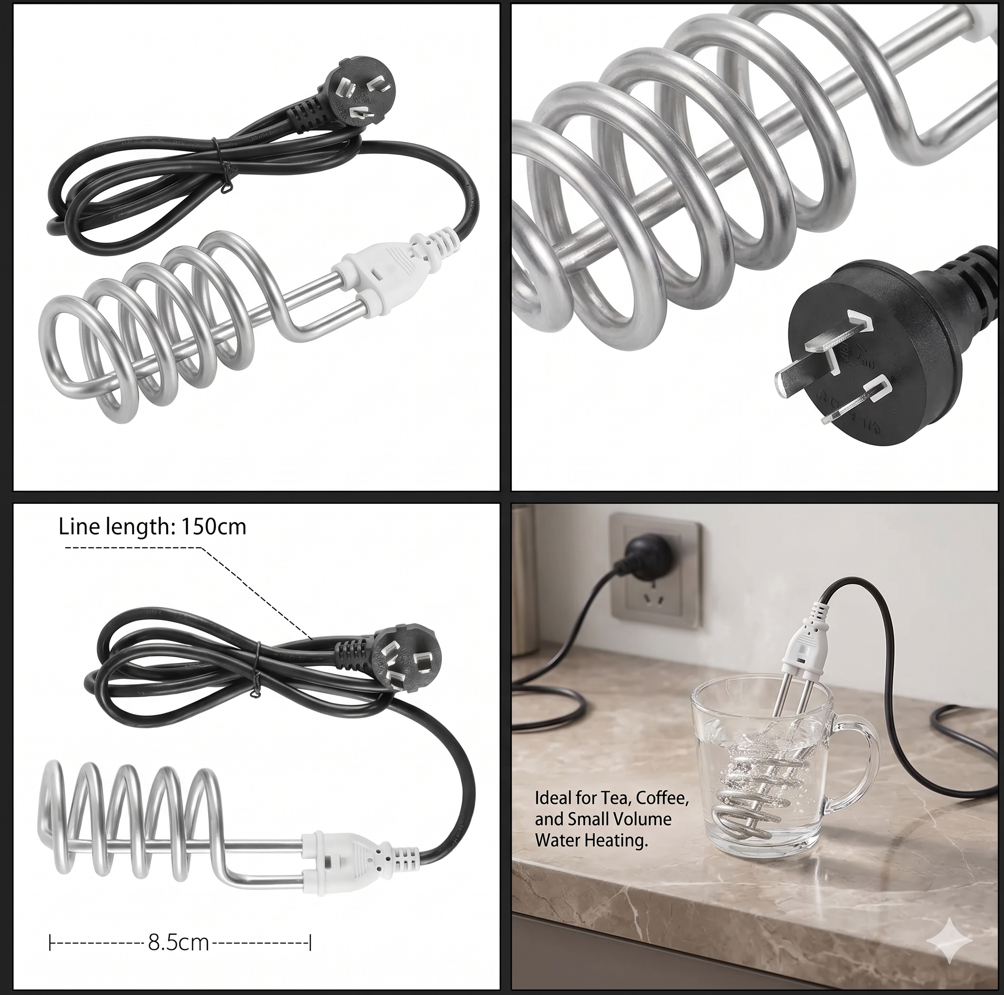 Portable Electric Immersion Water Heater Rod – Fast Heating Boiler for Tea & Coffee