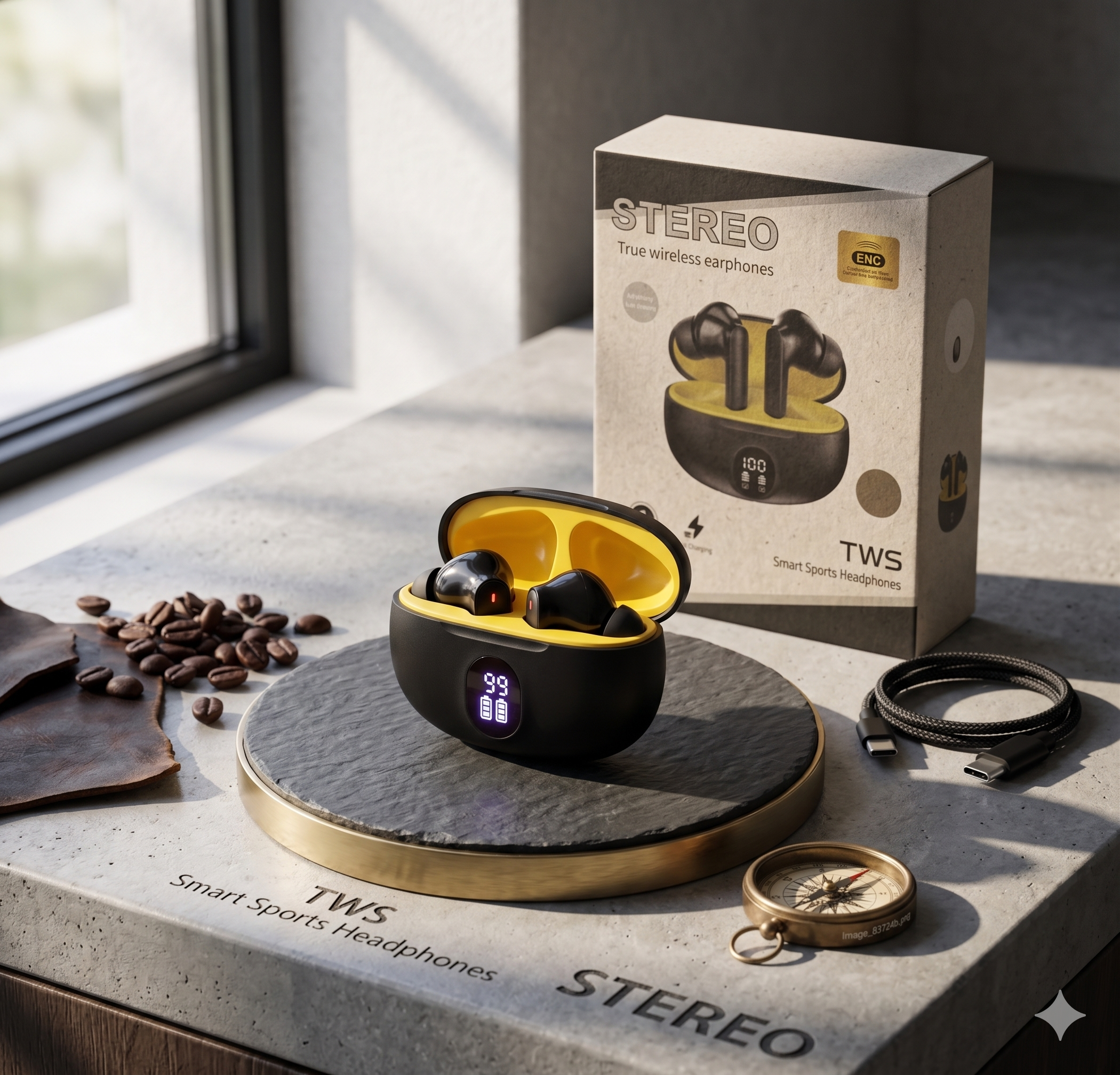 TWS Stereo Wireless Earbuds – Smart Sports Headphones with LED Battery Display