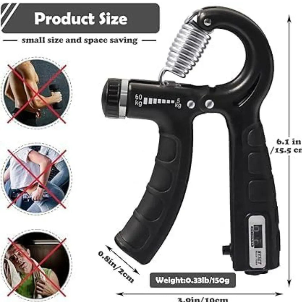Digital Hand Grip Strengthener Counter – Adjustable 5KG to 60KG
